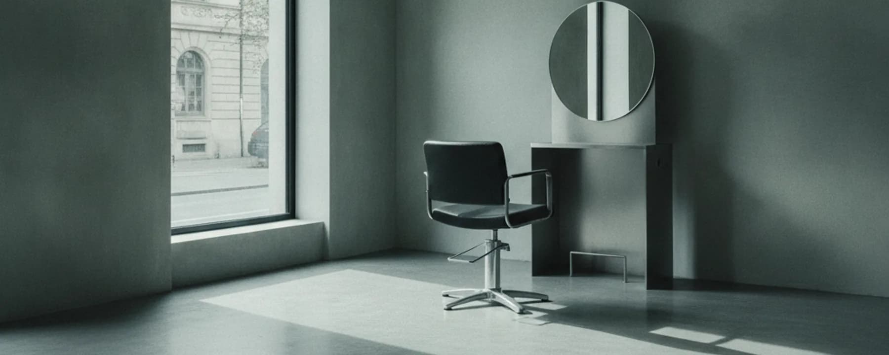 Weiter Blick in das Ein-Stuhl-Studio mit Tageslicht